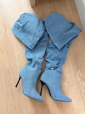 ZARA DENIM OVER-THE-KNEE BOOTS